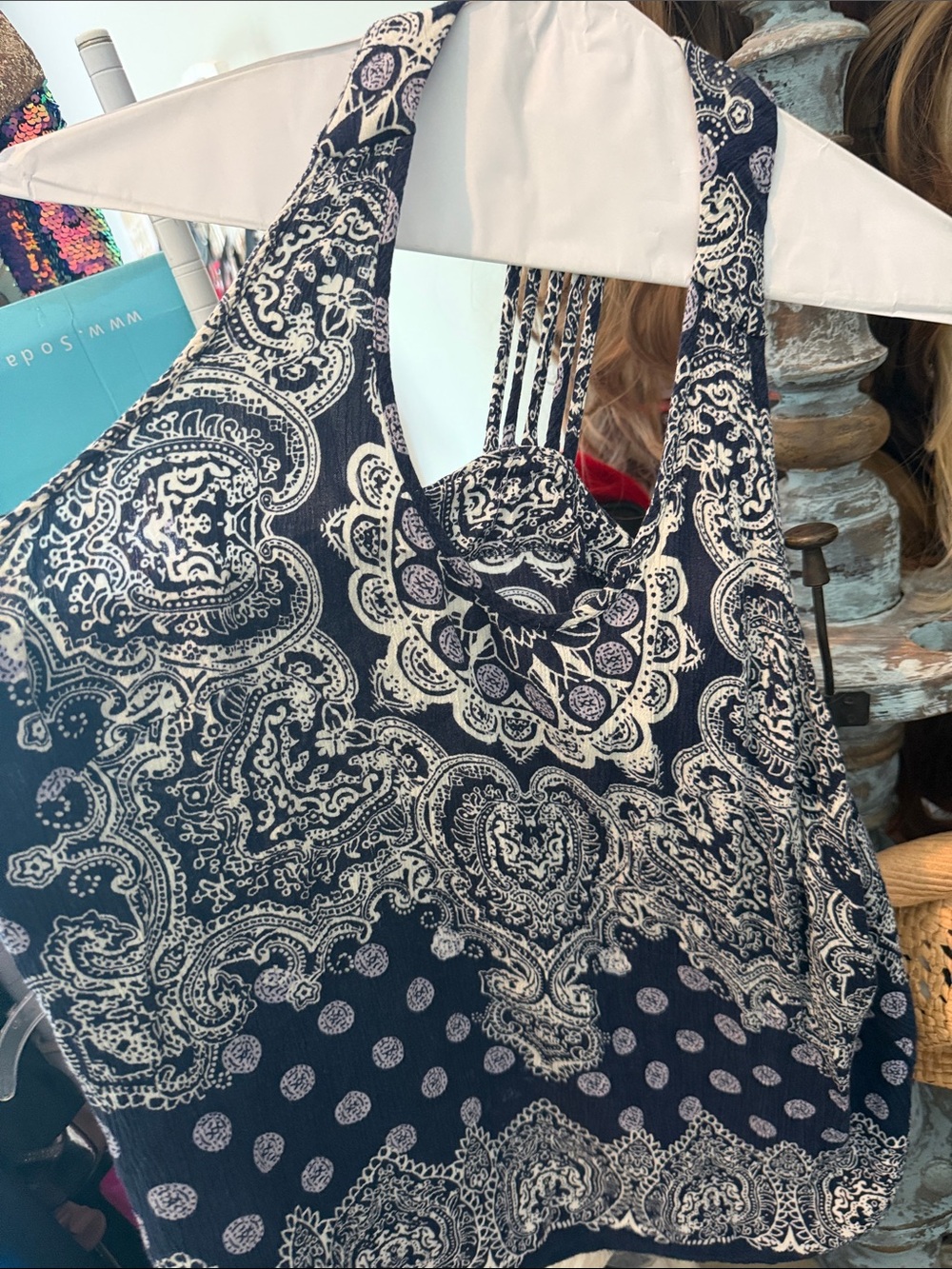 Navy Paisley Print Tank Top